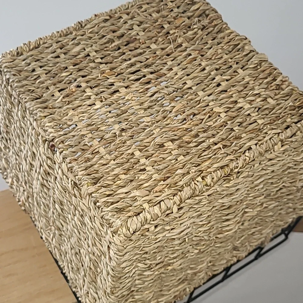 Woven Basket with Black Metal Frame